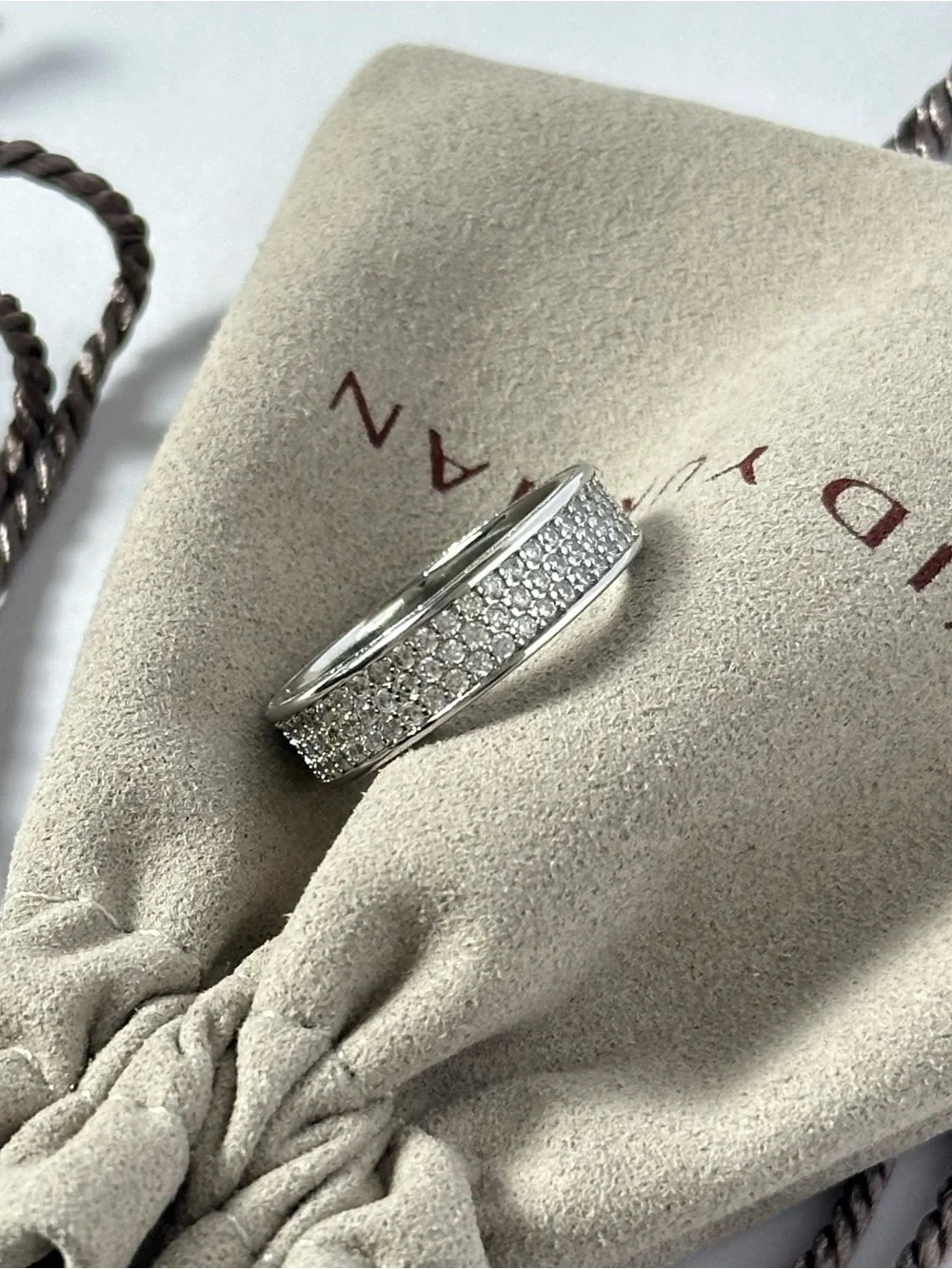 David Yurman Sterling Silver Three Row Diamond Pave Streamline Ring Size 8
